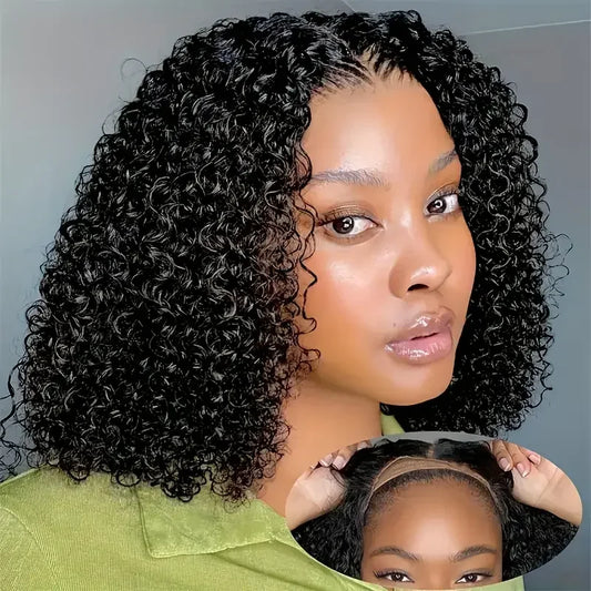 4×4 Glueless Curly Bob Human Hair Wig – Pre-Cut Lace, Ready to Wear