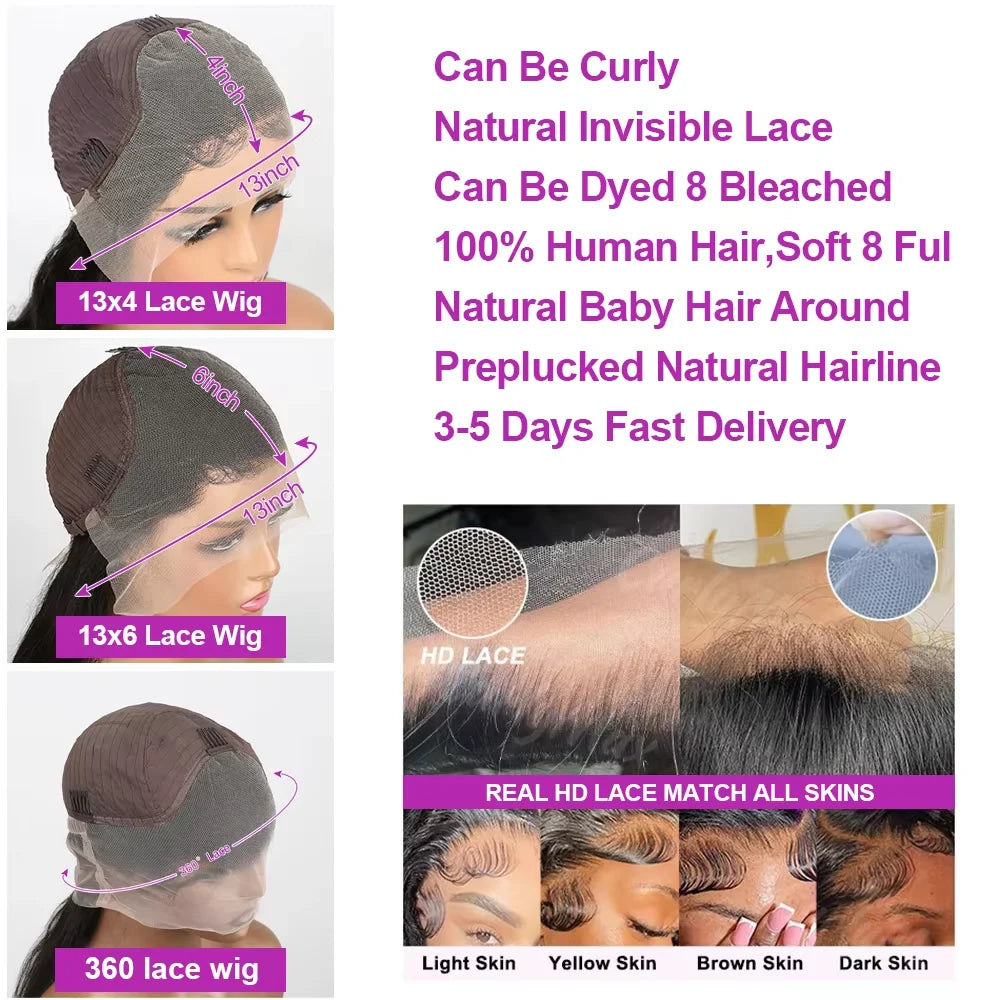 360 HD Lace Kinky Straight 26 Inch Human Hair Wig – 180% Density Glueless Wig