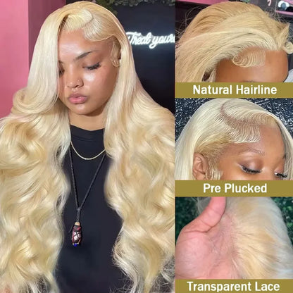 Luxury 38-Inch 613 Blonde Body Wave Wig – HD Transparent 13×4 Lace Frontal, 210% Density Brazilian Human Hair