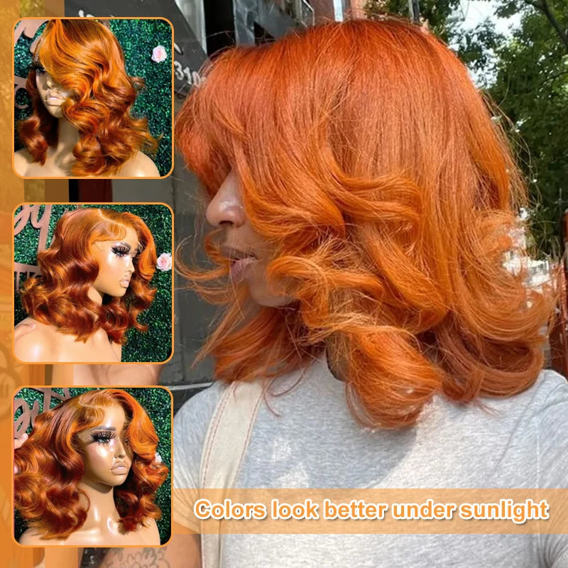 Fashion Lovers Ginger Orange Wig – 13×4 HD Lace Frontal, Pre-Plucked, Brazilian Human Hair with Baby Hair