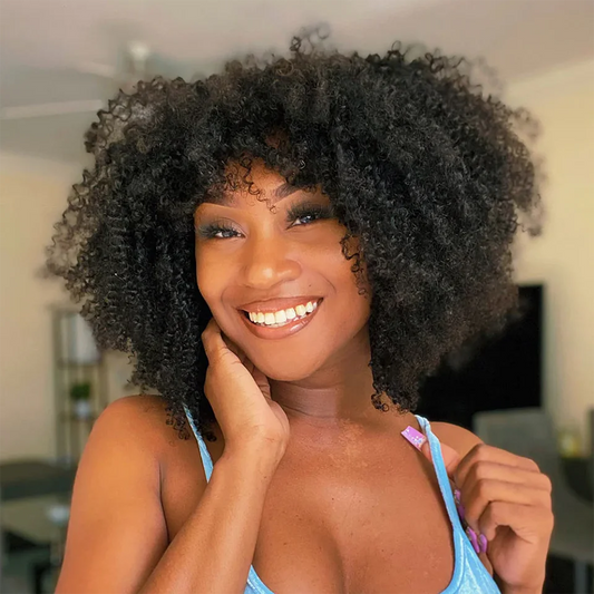 Natural Afro Jerry Curl Bob Human Hair Wig with Bangs – Glueless, Soft & Easy Wear for Women