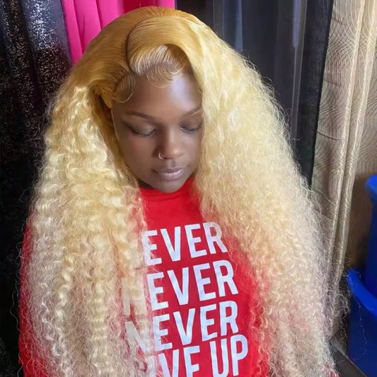 Honey Blonde Curly Human Hair Wig – 13×6/13×4 HD Lace Frontal, 220% Density