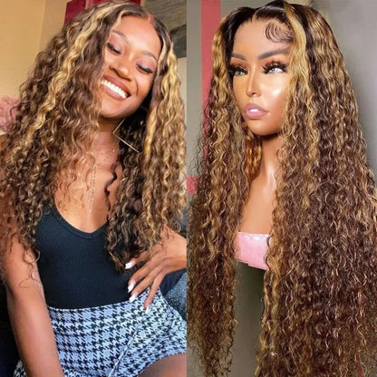 Glam P427 Highlight Deep Wave Wig – HD Transparent Lace Front, Brazilian Human Hair, Full 200% Density