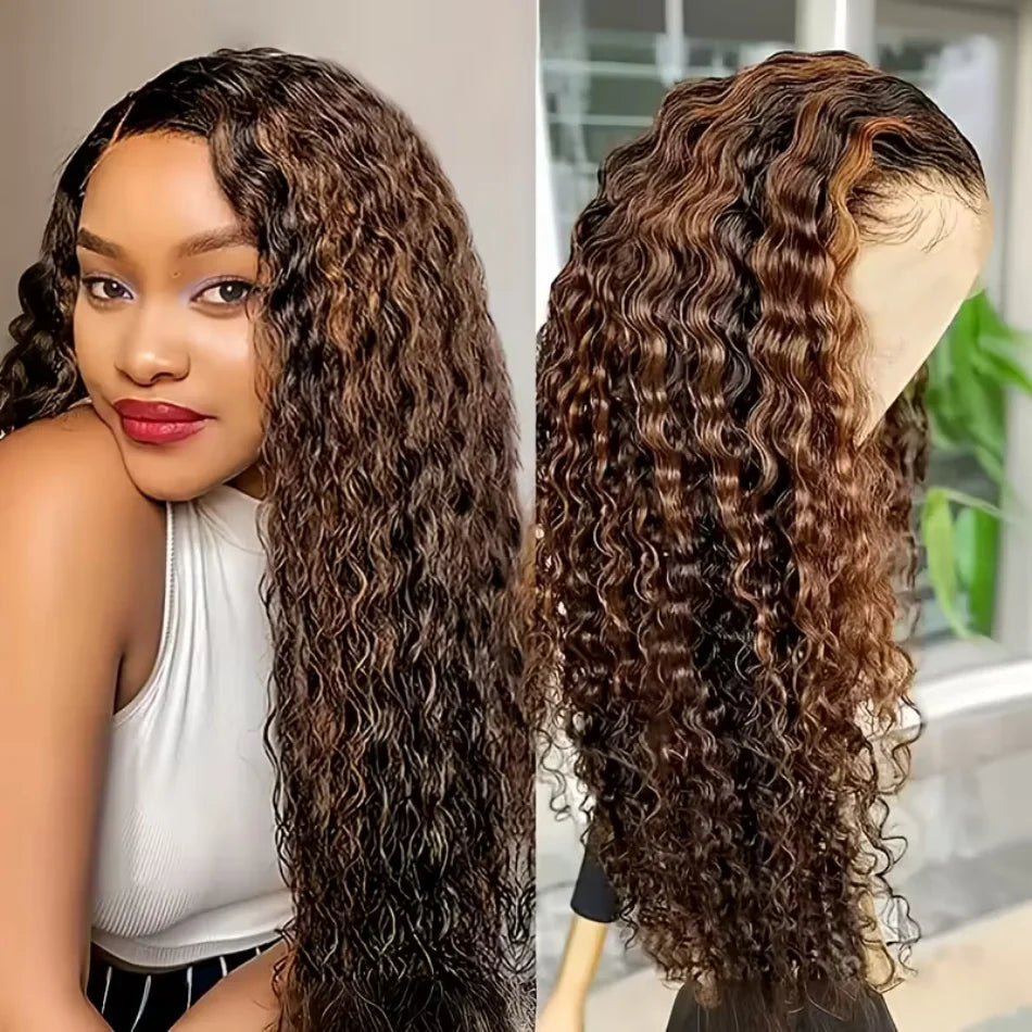 Glam P427 Highlight Deep Wave Wig – HD Transparent Lace Front, Brazilian Human Hair, Full 200% Density