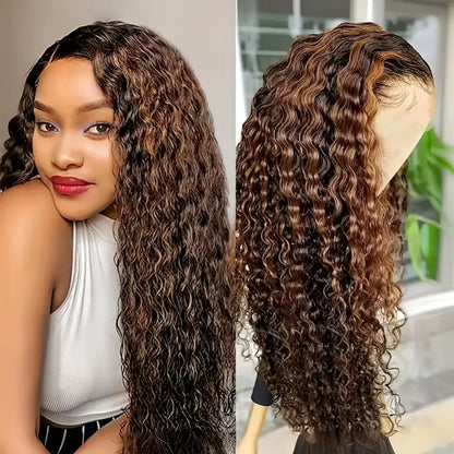 Glam P427 Highlight Deep Wave Wig – HD Transparent Lace Front, Brazilian Human Hair, Full 200% Density