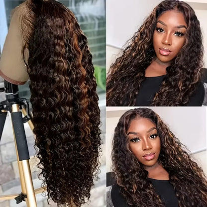Glam P427 Highlight Deep Wave Wig – HD Transparent Lace Front, Brazilian Human Hair, Full 200% Density