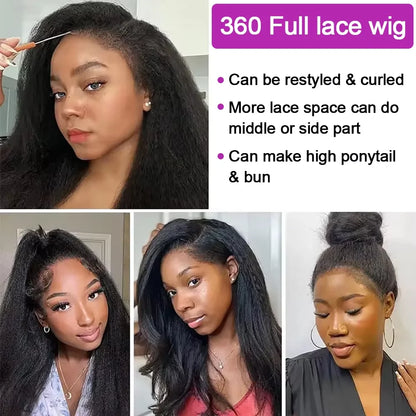 360 HD Lace Kinky Straight 26 Inch Human Hair Wig – 180% Density Glueless Wig