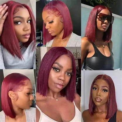 Burgundy Straight Bob 13×4 Lace Frontal Human Hair Wig