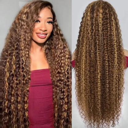 Glam P427 Highlight Deep Wave Wig – HD Transparent Lace Front, Brazilian Human Hair, Full 200% Density