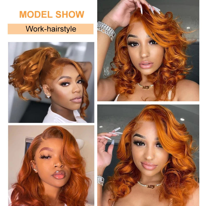 Fashion Lovers Ginger Orange Wig – 13×4 HD Lace Frontal, Pre-Plucked, Brazilian Human Hair with Baby Hair