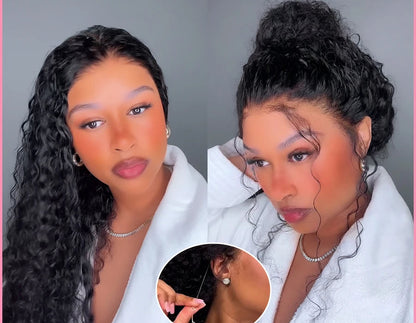360 HD Deep Wave Human Hair Wig – Invisible Pre-Plucked Glueless Full Lace Curly Wig with Adjustable Drawstring for Women