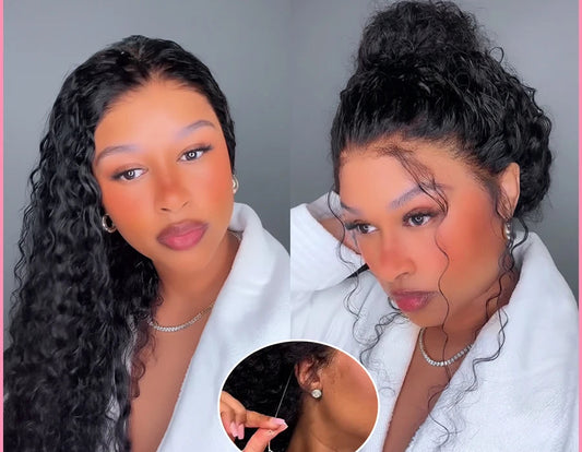 360 HD Deep Wave Human Hair Wig – Invisible Pre-Plucked Glueless Full Lace Curly Wig with Adjustable Drawstring for Women