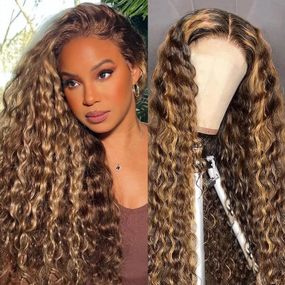Glam P427 Highlight Deep Wave Wig – HD Transparent Lace Front, Brazilian Human Hair, Full 200% Density