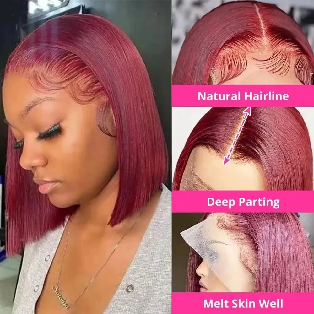 Burgundy Straight Bob 13×4 Lace Frontal Human Hair Wig