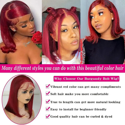 Burgundy Straight Bob 13×4 Lace Frontal Human Hair Wig
