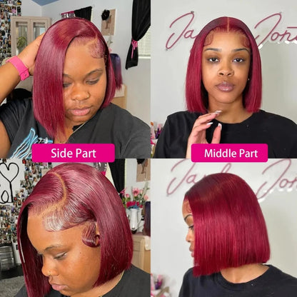Burgundy Straight Bob 13×4 Lace Frontal Human Hair Wig