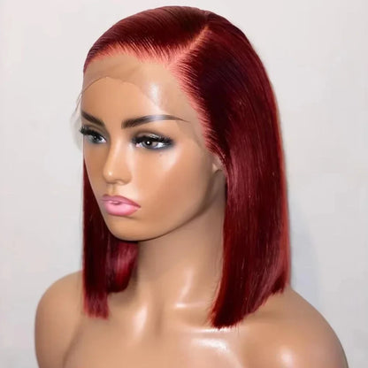 Burgundy Straight Bob 13×4 Lace Frontal Human Hair Wig