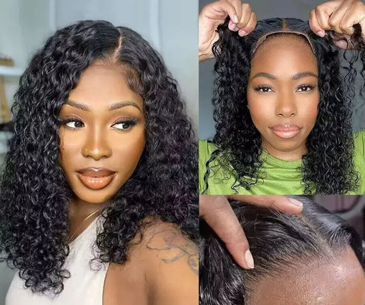 Short Bob Deep Water Wave Human Hair Wig – 13×6/7×5 HD Lace Frontal, 200% Density, 14–16 Inch