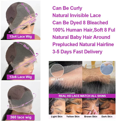 360 HD Lace Kinky Straight 26 Inch Human Hair Wig – 180% Density Glueless Wig