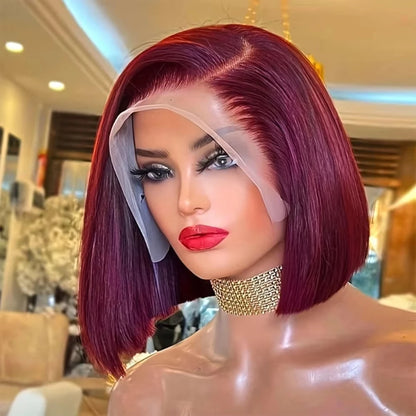 Burgundy Straight Bob 13×4 Lace Frontal Human Hair Wig